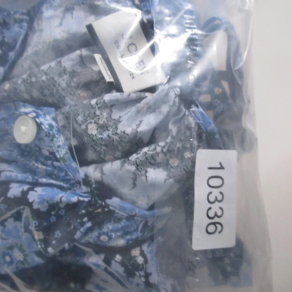 J Crew Collection Top Small Blue Ratti Pacific Paisley Button Up Tie Sleeve Boho